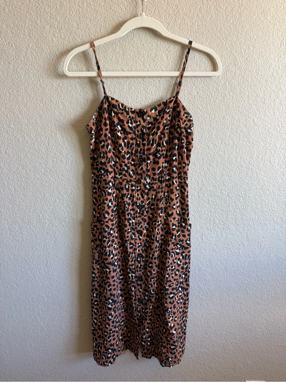 Rails Evie Golden Leopard Mini Dress Linen Blend XS Spring Summer Flowy